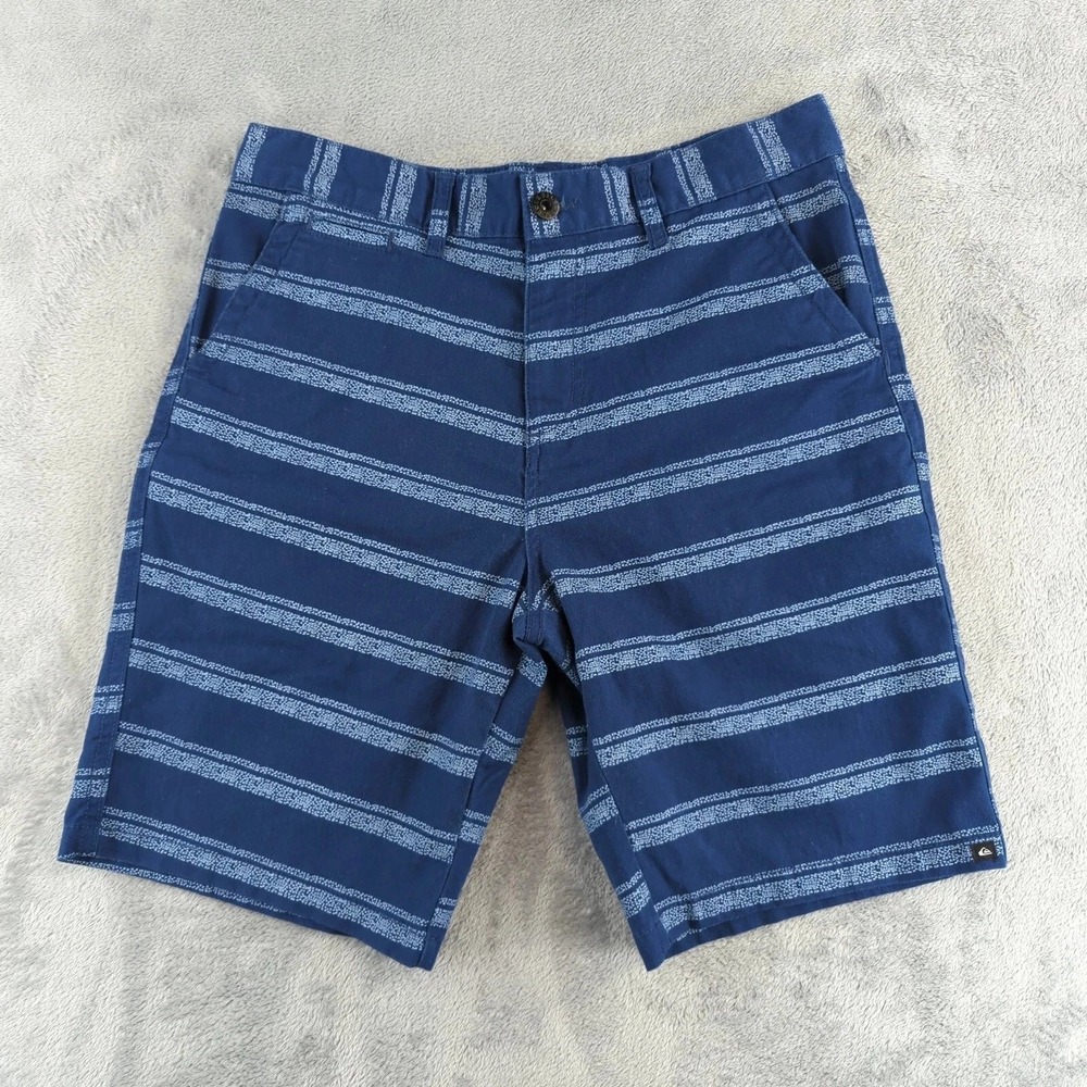 Quiksilver Union Surplus Shorts Mens 30 Blue Striped‎ Flat Front Chino 9" Inseam